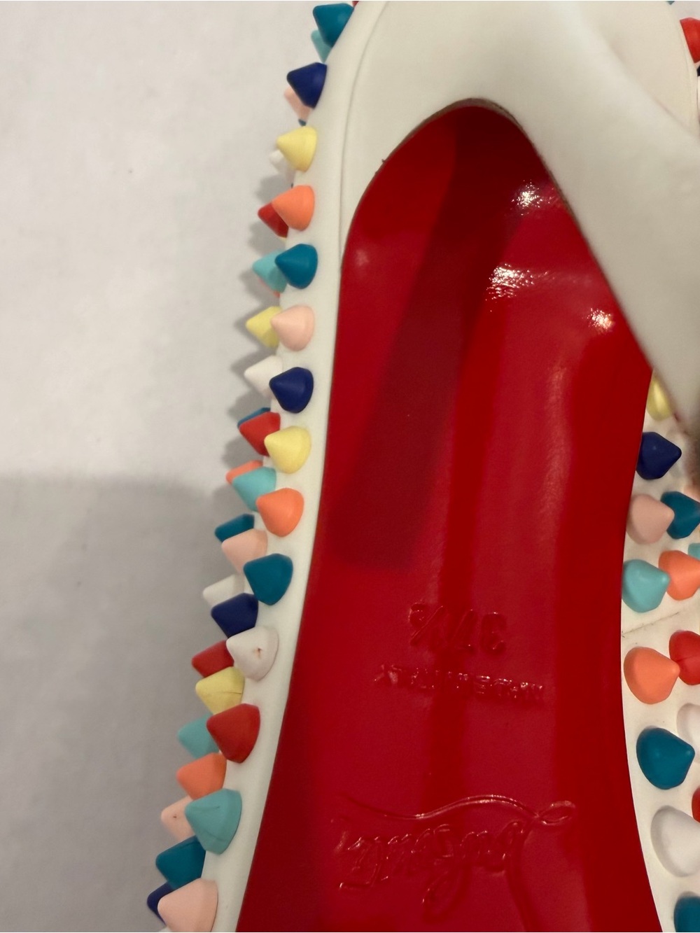 Christian Louboutin White Pigelle Spiked Peep Toe studded heels - Picture 4 of 8